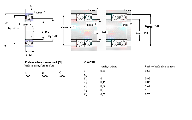 SKF 角接觸球軸承, 精密, ACD, contact angle 25°7030ACD/P4A樣本圖片
