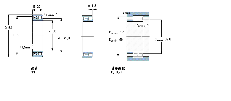SKF 圓柱滾子軸承,雙列, 精密, NN 設計NN3007/SP樣本圖片