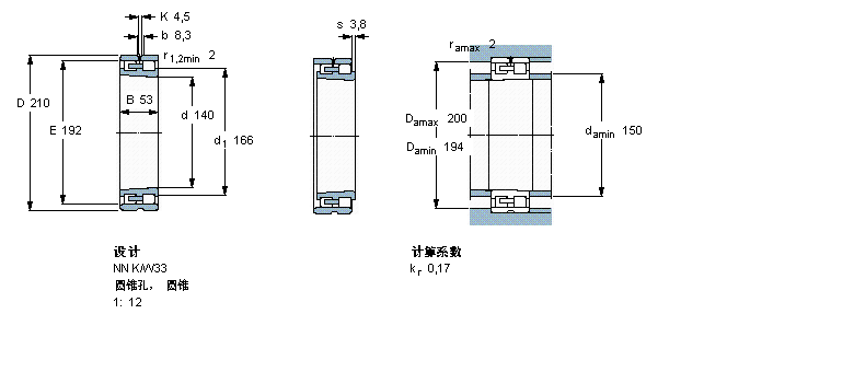 SKF 圓柱滾子軸承,雙列, 精密, NN 設計, 圓錐型內孔NN3028K/SPW33樣本圖片