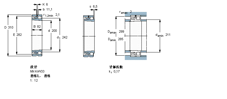 SKF 圓柱滾子軸承,雙列, 精密, NN 設計, 圓錐型內孔NN3040K/SPW33樣本圖片