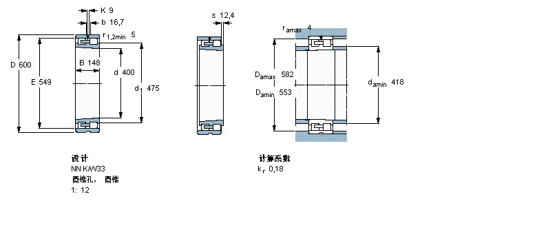 SKF 圓柱滾子軸承,雙列, 精密, NN 設計, 圓錐型內孔NN3080K/SPW33樣本圖片