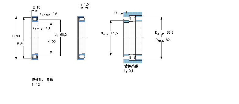 SKF 圓柱滾子軸承,單列, 精密, 陶瓷混合軸承, PEEKN1011KTNHA/HC5SP樣本圖片