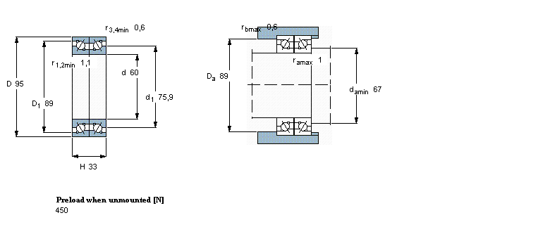 SKF 雙向, 精密,高精度軸承, BTM .. A design, 30°, preload BBTM60A/P4CDBB樣本圖片