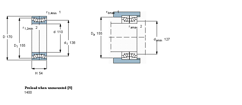 SKF 雙向, 精密,高精度軸承, BTM .. A design, 30°, preload BBTM110A/P4CDBB樣本圖片