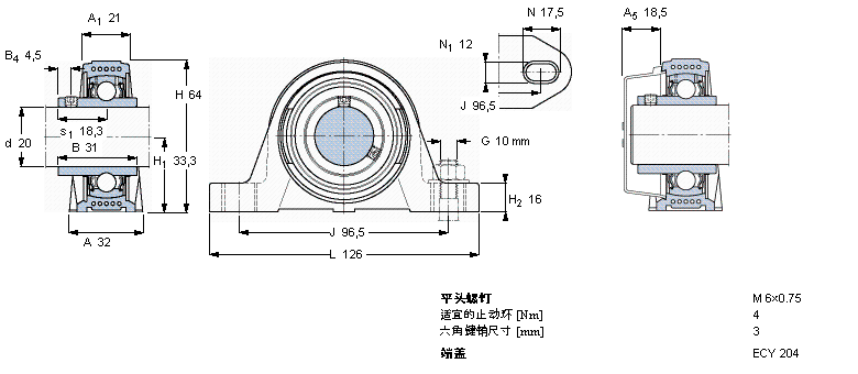 SKF Y-型立式軸承座單元, Y-技術(shù)，平頭螺釘鎖定SYK20TF樣本圖片