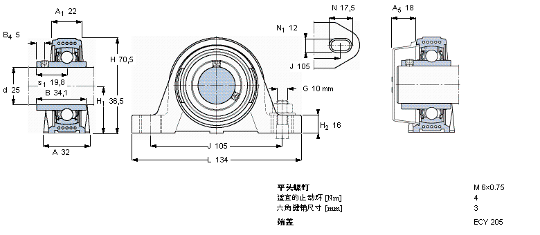 SKF Y-型立式軸承座單元, Y-技術，平頭螺釘鎖定SYK25TF樣本圖片