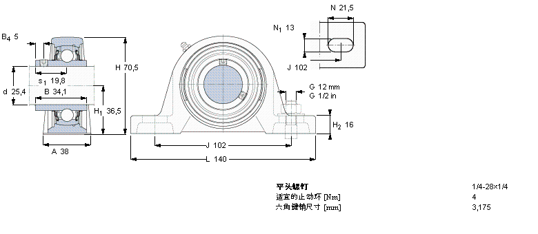 SKF Y-型立式轴承座单元, 铸造轴承座，平头螺钉锁紧定, 英制轴承SYJ1.TF样本图片