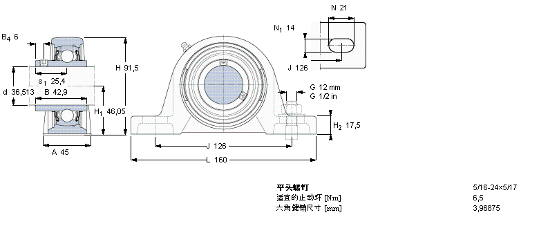SKF Y-型立式轴承座单元, 铸造轴承座，平头螺钉锁紧定, 英制轴承SYH1.7/16TF样本图片