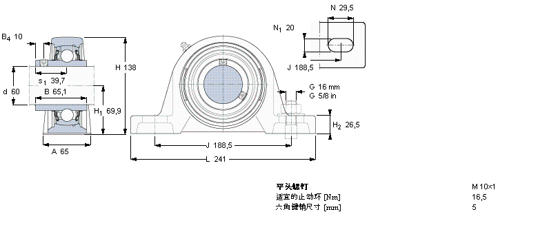 SKF Y-型立式軸承座單元, 鑄造軸承座，平頭螺釘鎖緊定, 公制軸承SYJ60TF樣本圖片