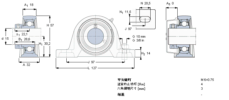 SKF Y-型立式軸承座單元, 鑄造軸承座，偏心鎖緊定軸環, 公制軸承SY15FM樣本圖片