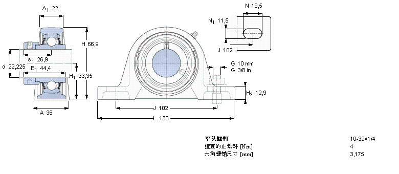 SKF Y-型立式軸承座單元, 鑄造軸承座，偏心鎖緊定軸環, 英制軸承SYH7/8WF樣本圖片