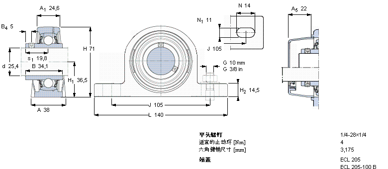 SKF Y-型立式轴承座单元, 聚酯轴承座，平头螺钉锁定，可用于食品行业的滑脂, 英制轴承SYL1.TH样本图片
