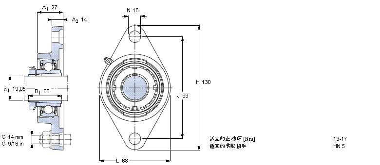 SKF Y-型軸承帶法蘭單元, 鑄造軸承座，橢圓形法蘭，緊定套, 英制軸承FYTJ25KF樣本圖片