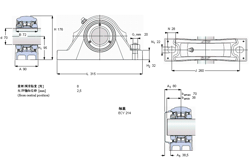 SKF 滾子軸承立式軸承座單元, SKF ConCentra, non-locating units, double-lip sealsSYNT70L樣本圖片