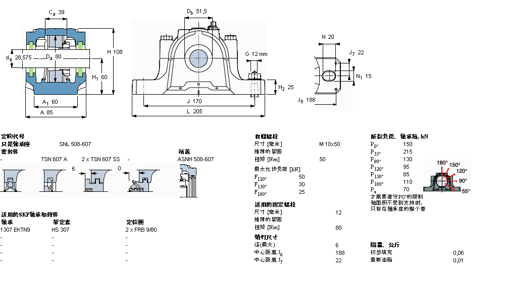 SKF 剖分立式軸承座, SNL，用于緊定套上的軸承，帶標準密封，標準密封, 用于英制軸的軸承座SNL508-607樣本圖片
