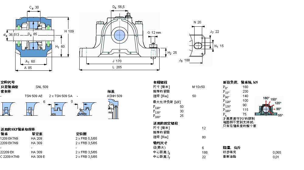 SKF 剖分立式軸承座, SNL，用于緊定套上的軸承，帶標準密封，標準密封, 用于英制軸的軸承座SNL509樣本圖片