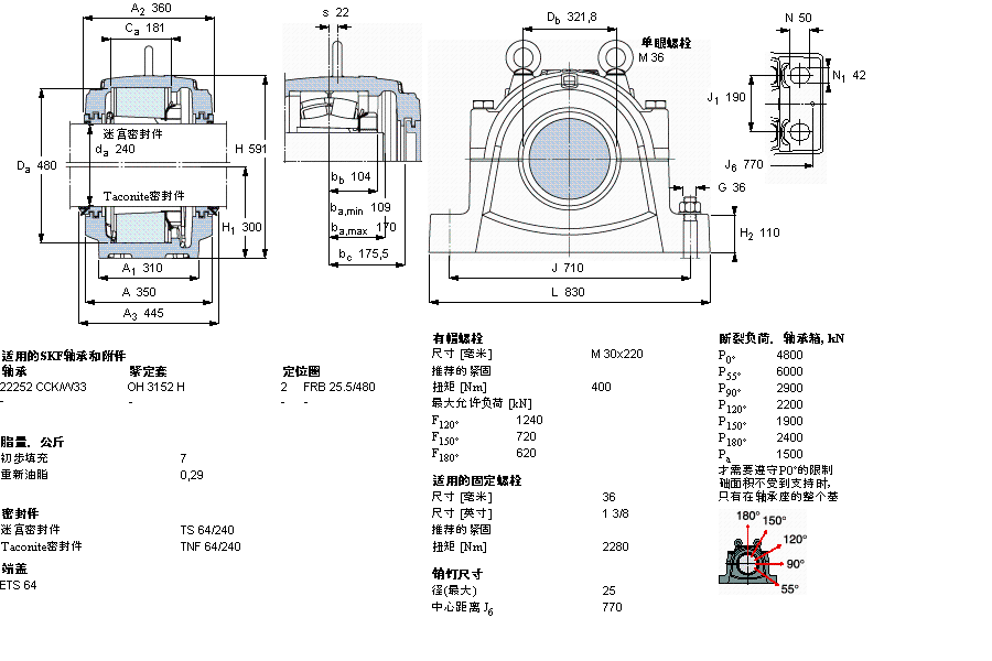 SKF 剖分立式軸承座, 大型SNL, 用于安裝緊定套軸承，標準密封, 為公尺軸軸承座SNL3064樣本圖片