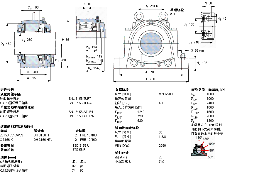 SKF 剖分立式軸承座, 大型SNL, 用于安裝緊定套軸承，油封, 為公尺軸軸承座SNL3156TURT樣本圖片
