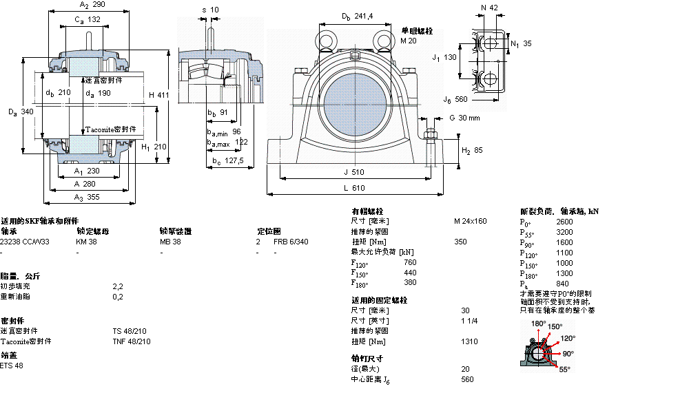 SKF 剖分立式軸承座, 大型SNL, 用于安裝帶圓柱孔的軸承 ，標準密封SNL3238G樣本圖片