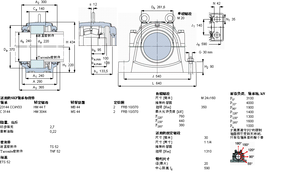 SKF 剖分立式軸承座, 大型SNL, 用于安裝帶圓柱孔的軸承 ，標(biāo)準(zhǔn)密封SNL3144G樣本圖片