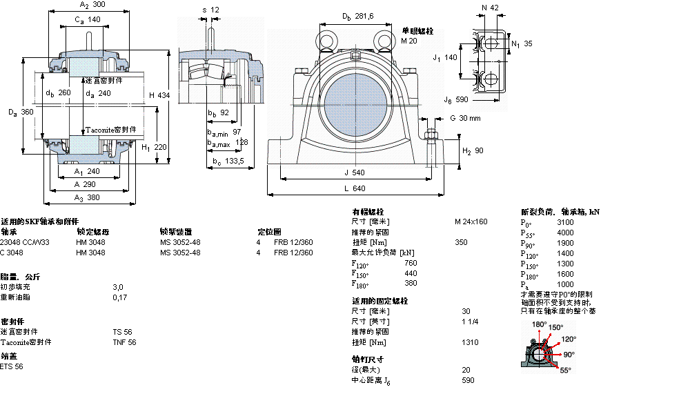 SKF 剖分立式軸承座, 大型SNL, 用于安裝帶圓柱孔的軸承 ，標準密封SNL3048G樣本圖片