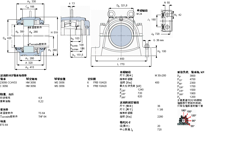 SKF 剖分立式軸承座, 大型SNL, 用于安裝帶圓柱孔的軸承 ，標(biāo)準(zhǔn)密封SNL3056G樣本圖片
