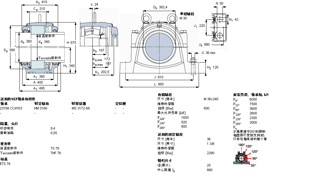 SKF 剖分立式軸承座, 大型SNL, 用于安裝帶圓柱孔的軸承 ，標準密封SNL3168GL樣本圖片