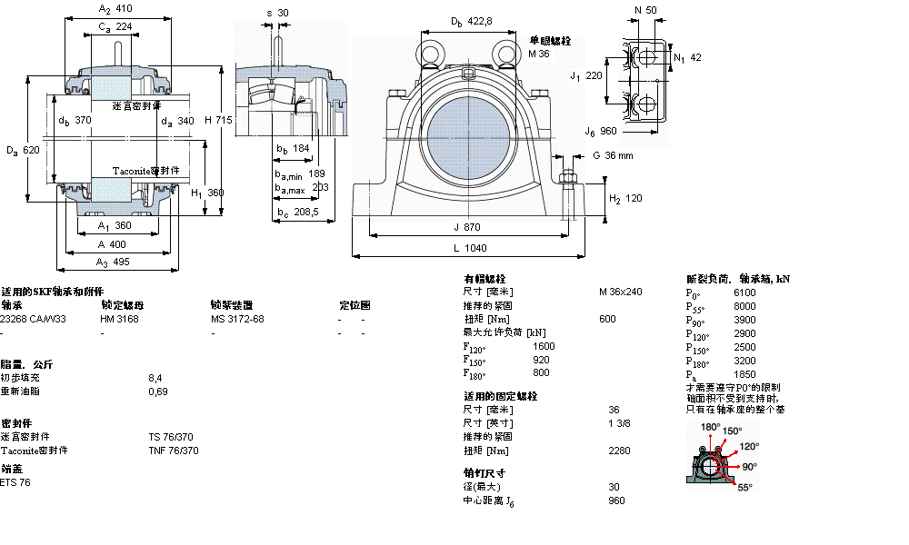 SKF 剖分立式軸承座, 大型SNL, 用于安裝帶圓柱孔的軸承 ，標準密封SNL3268GF樣本圖片