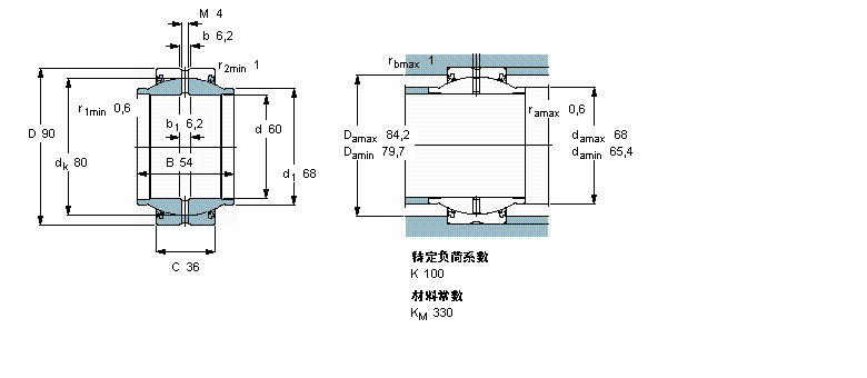 SKF 需要維護的徑向球面滑動軸承, 鋼對鋼，延長內圈, 兩面密封件GEM60ES-2RS樣本圖片