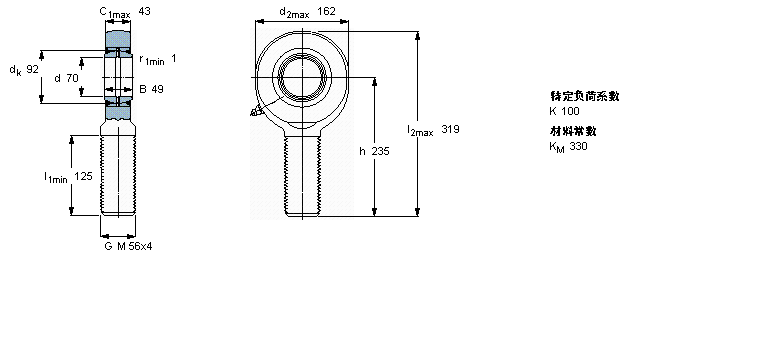 SKF 需要維護的桿端, 鋼對鋼，陽螺紋, 兩面密封件SAA70ES-2RS樣本圖片