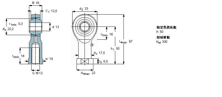 SKF 需要維護的桿端, 鋼對青銅，陰螺紋SILKAC12M樣本圖片