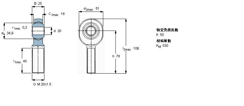 SKF 免維護桿端, 陽螺紋, 鋼/PTFE復合材料SALKB20F樣本圖片