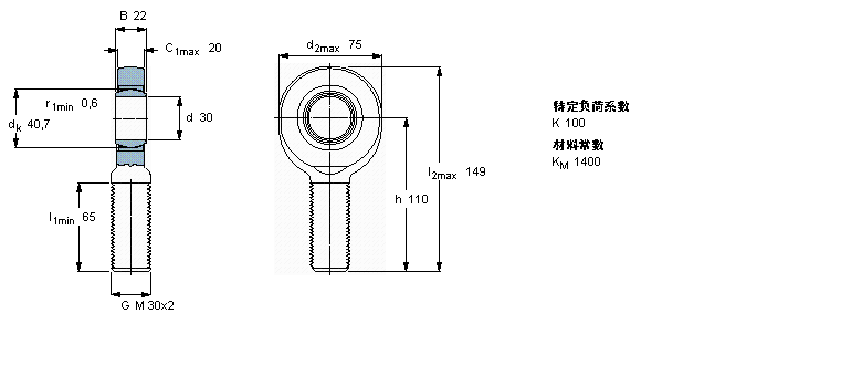 SKF 免維護桿端, 陽螺紋, 鋼/燒結銅復合材料SA30C樣本圖片